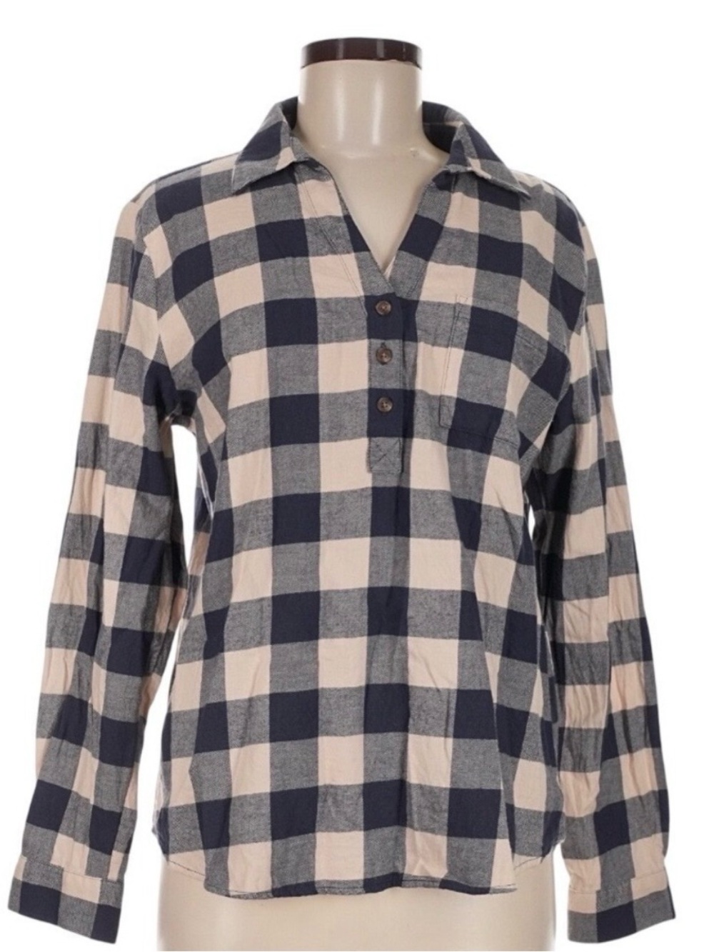 Market & Spruce Henley Top Red Buffalo Check Plaid 100% Cotton Size Medium